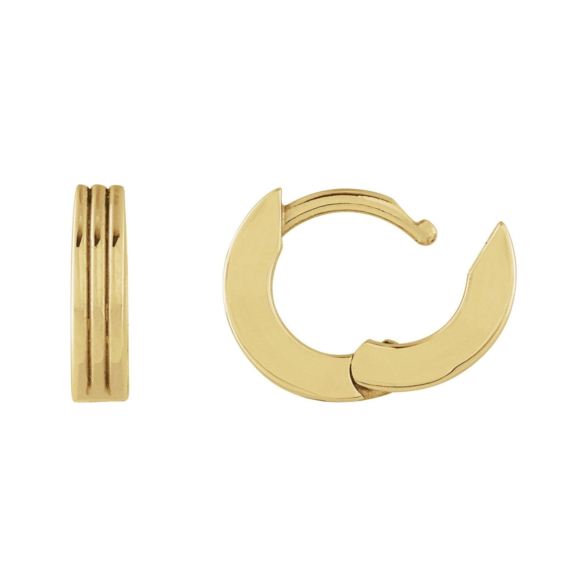 Sapphire Row Gold Grooved Huggie Hoop Earrings - 14K Yellow Gold, 10 mm (view 3)