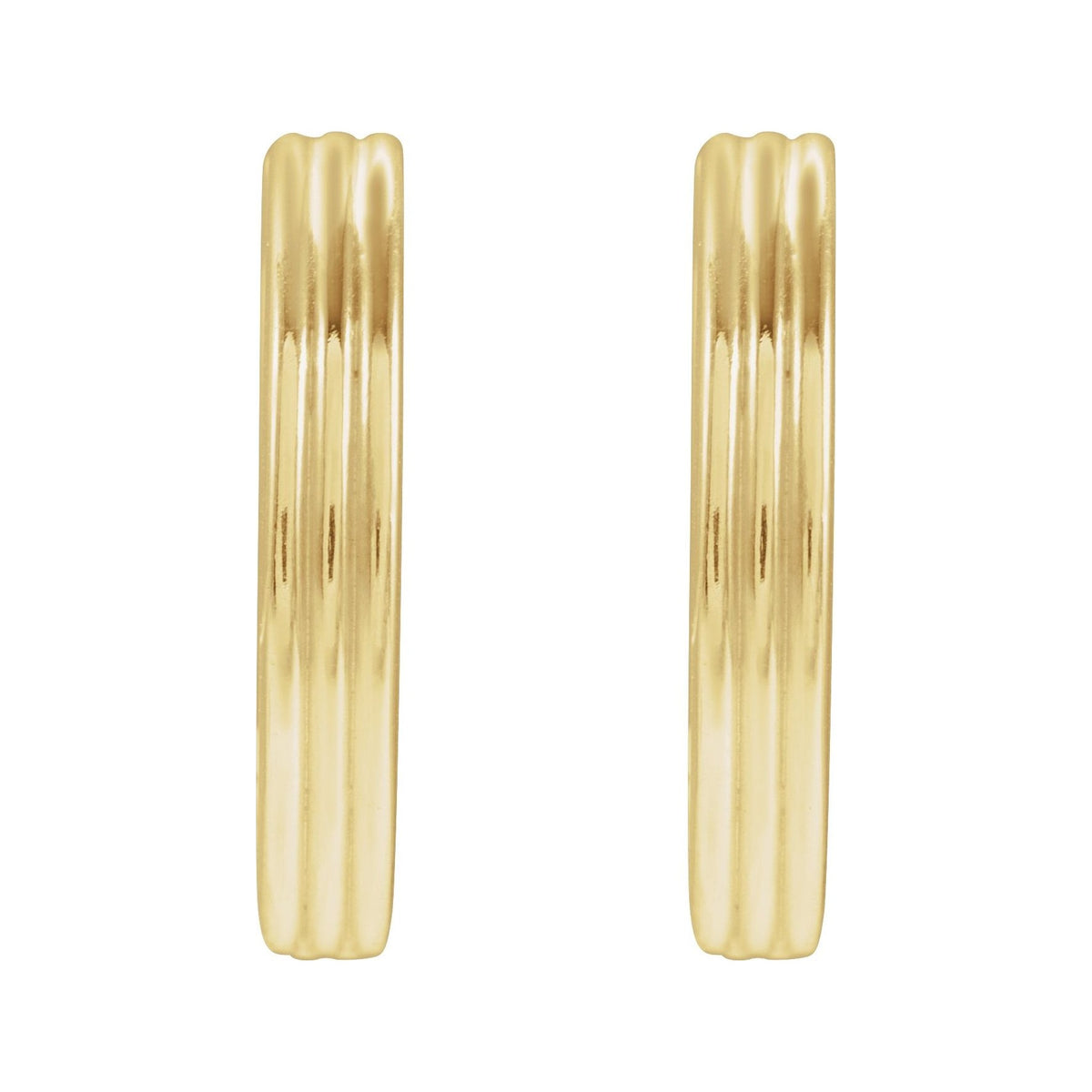 Sapphire Row Gold Grooved Huggie Hoop Earrings - 14K Yellow Gold, 15 mm (view 2)