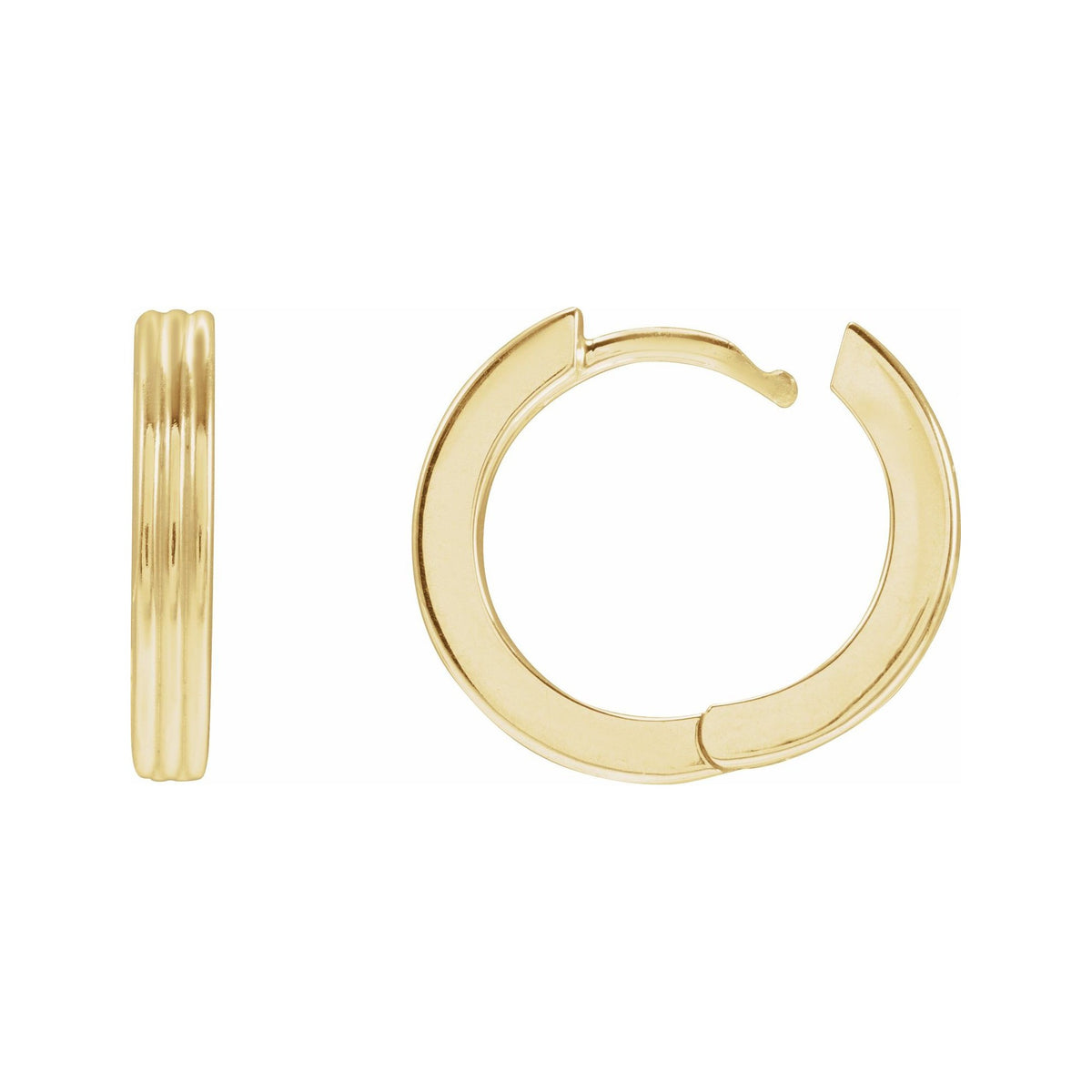 Sapphire Row Gold Grooved Huggie Hoop Earrings - 14K Yellow Gold, 15 mm (view 3)