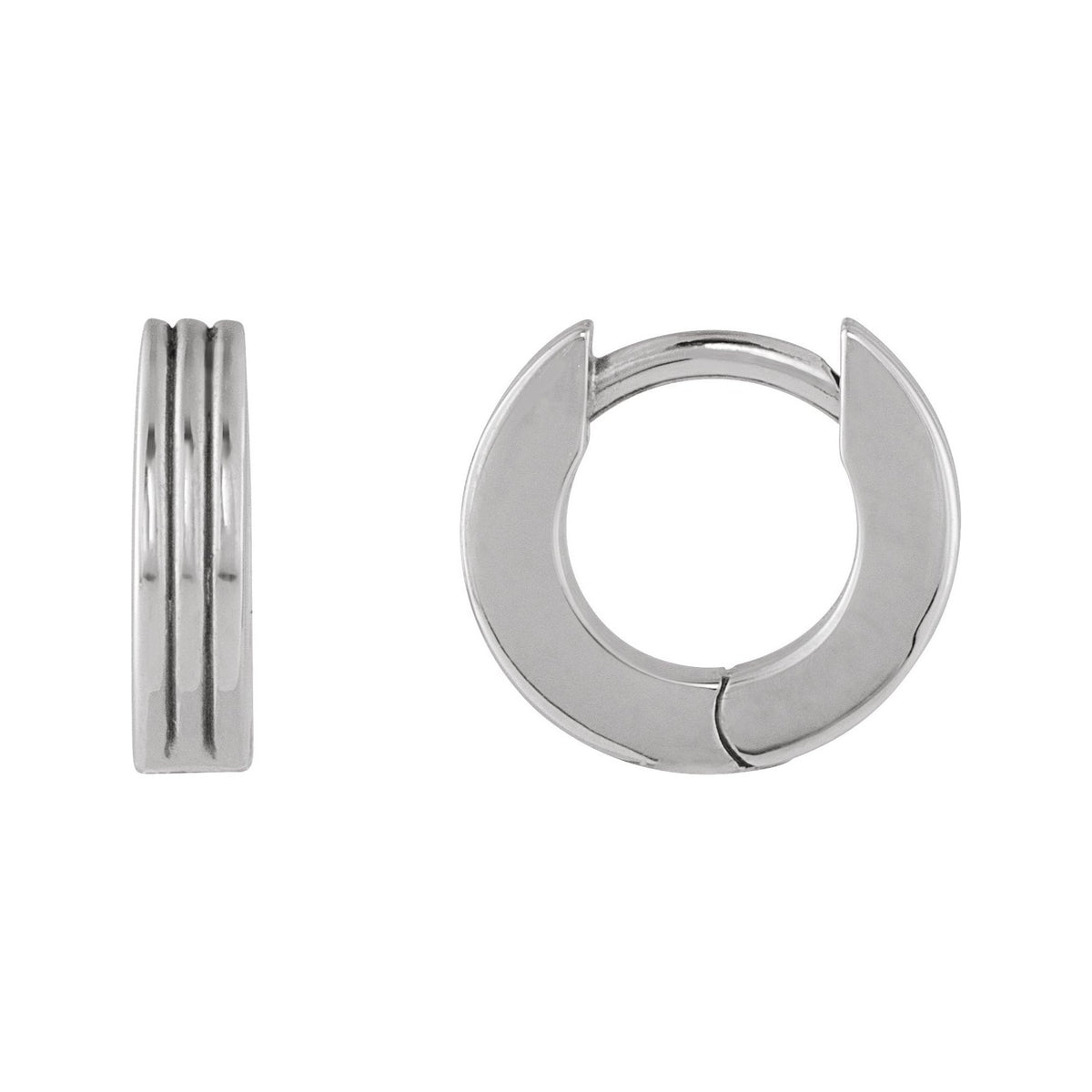 Sapphire Row Gold Grooved Huggie Hoop Earrings - Platinum, 10 mm