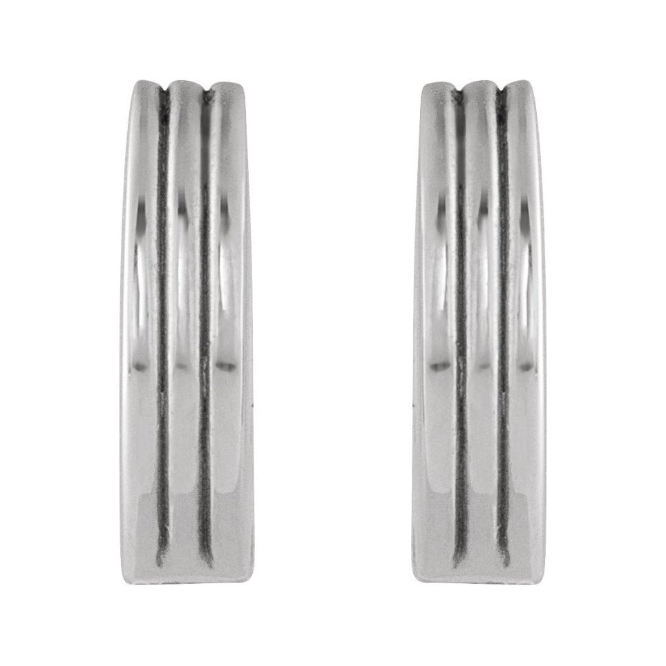Sapphire Row Gold Grooved Huggie Hoop Earrings - Platinum, 10 mm (view 2)