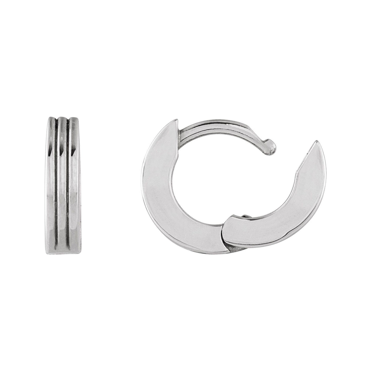 Sapphire Row Gold Grooved Huggie Hoop Earrings - Platinum, 10 mm (view 3)