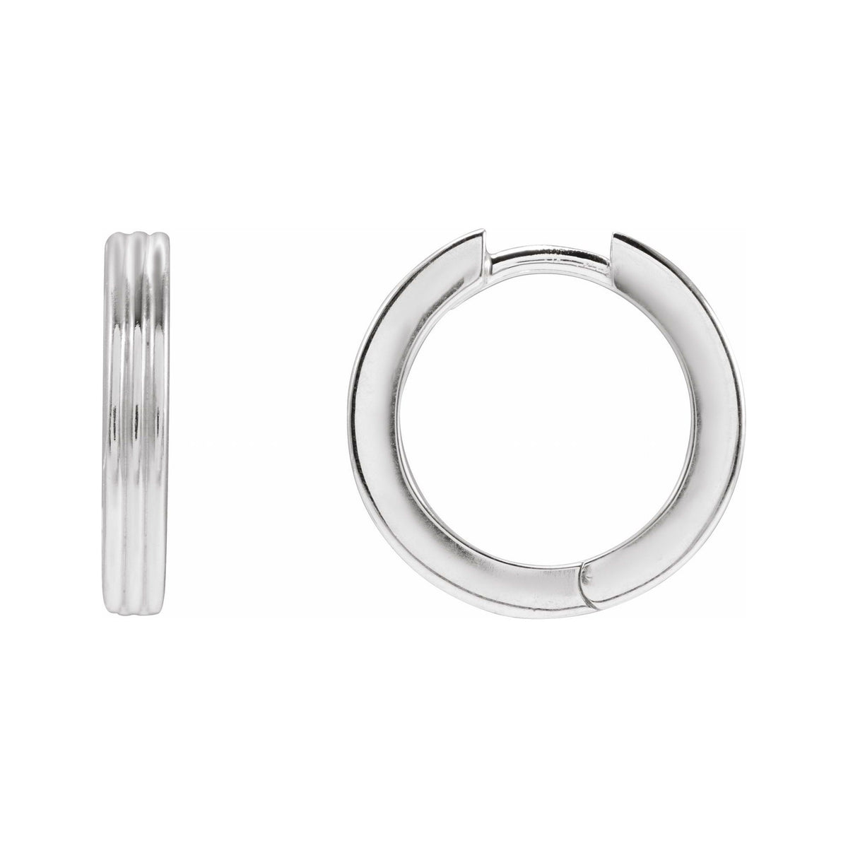 Sapphire Row Gold Grooved Huggie Hoop Earrings - Platinum, 15 mm