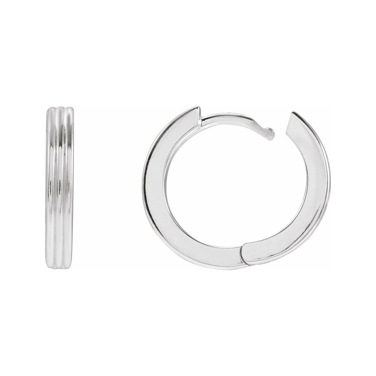 Sapphire Row Gold Grooved Huggie Hoop Earrings - Platinum, 15 mm (view 3)