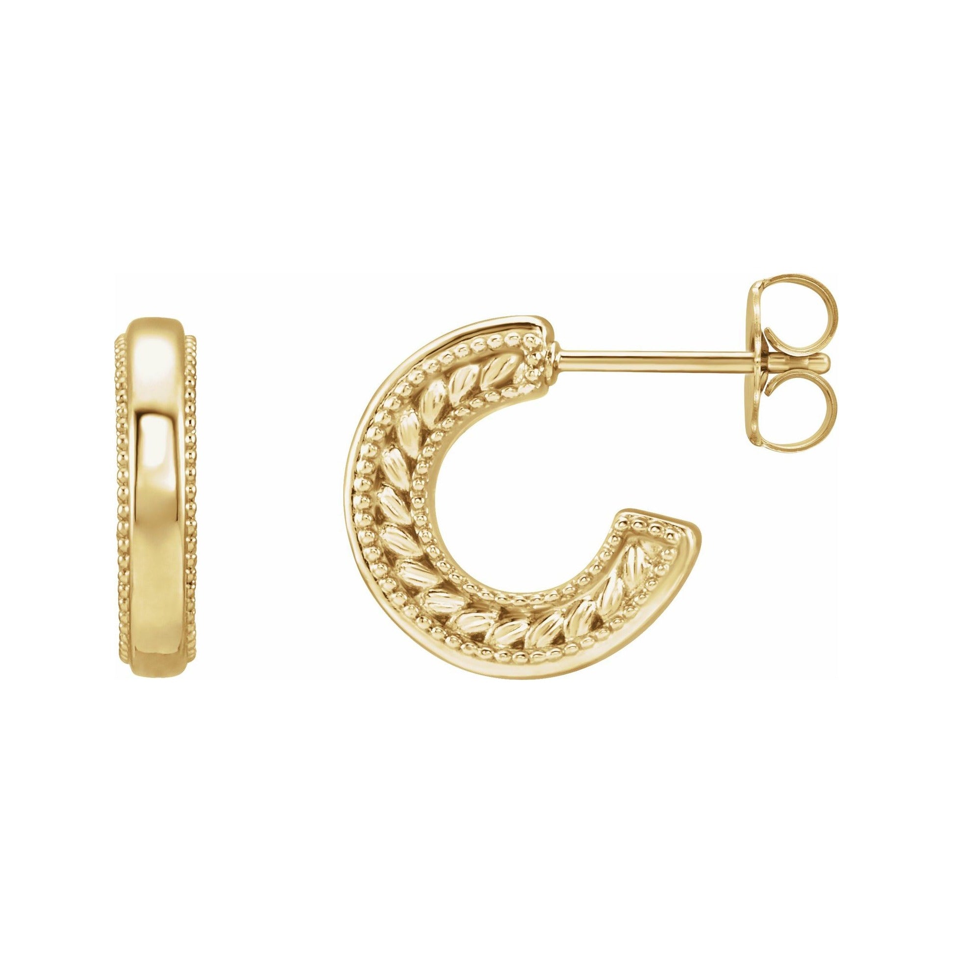 Sapphire Row Gold Wheat & Milgrain Hoop Earrings - 14K Yellow Gold