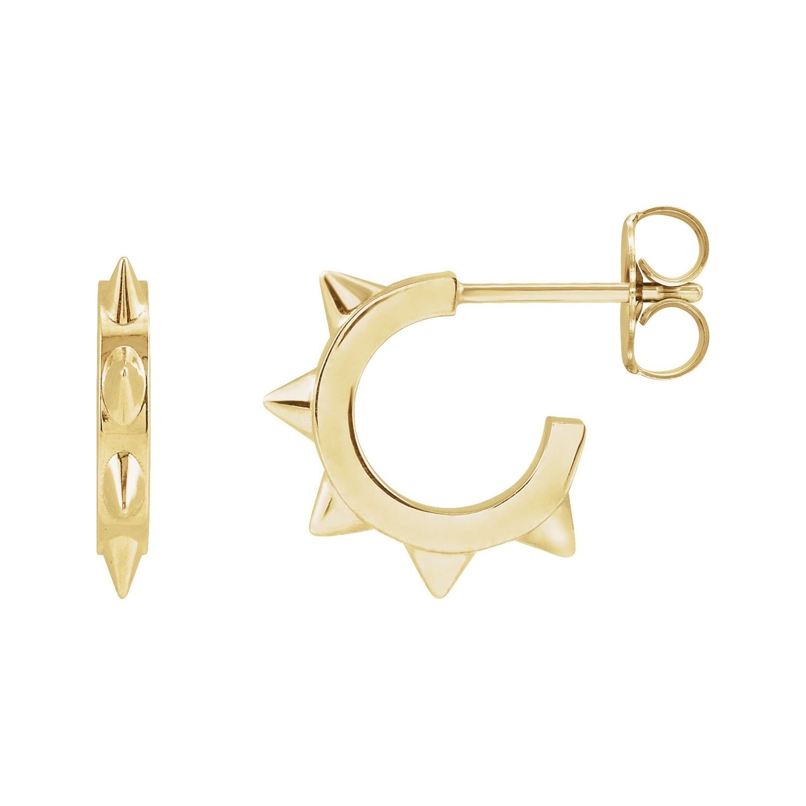Sapphire Row Gold Spike Hoop Earrings - 14K Yellow Gold, 13.43 × 13.43 mm