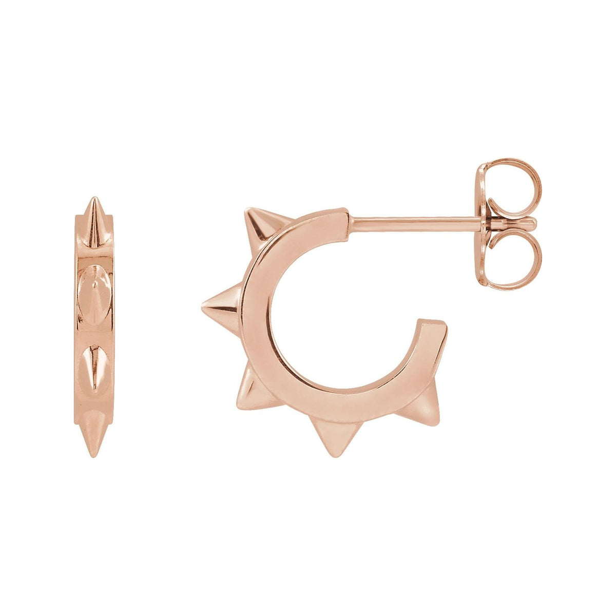 Sapphire Row Gold Spike Hoop Earrings - 14K Rose Gold, 13.43 × 13.43 mm
