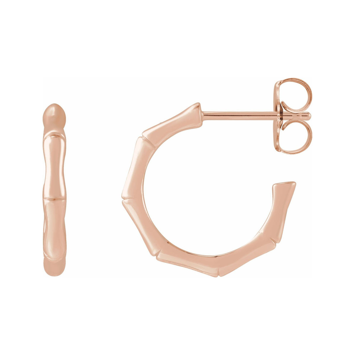 Sapphire Row Gold Bamboo Hoop Earrings - 14K Rose Gold