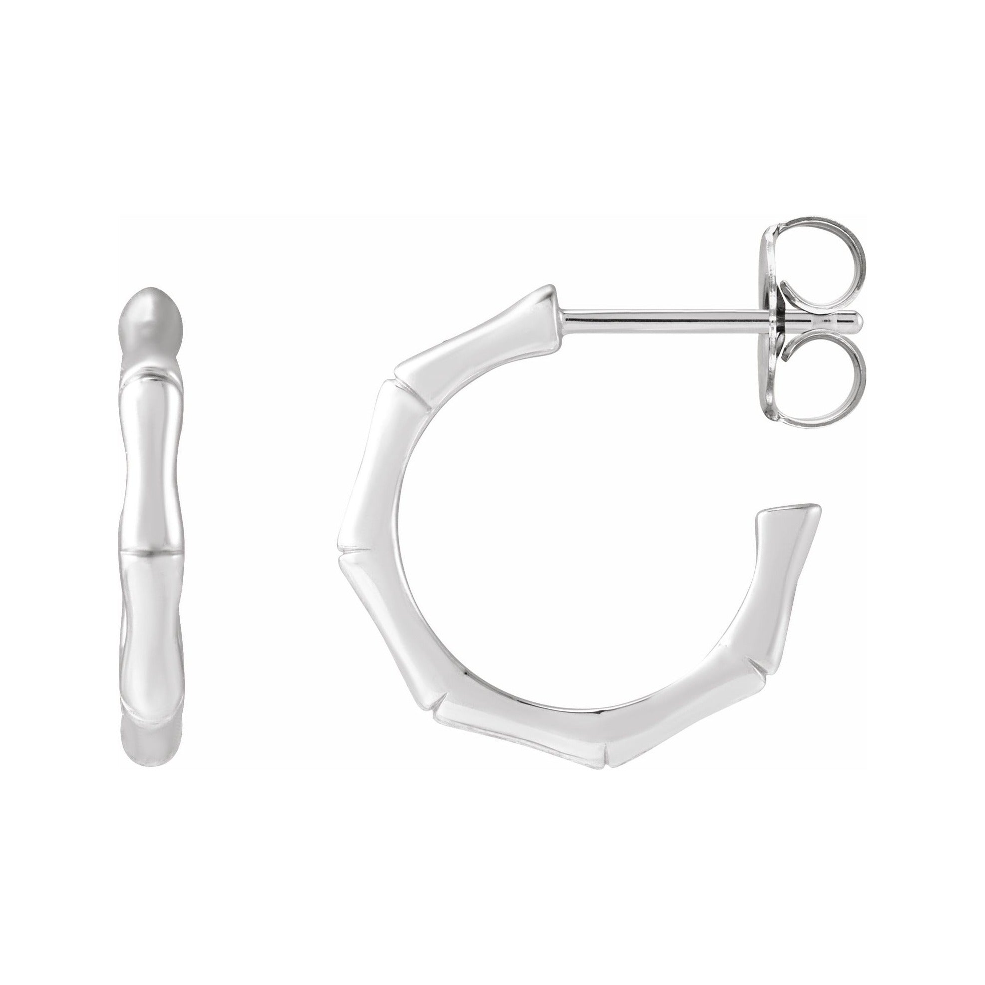 Sapphire Row Gold Bamboo Hoop Earrings - 14K White Gold