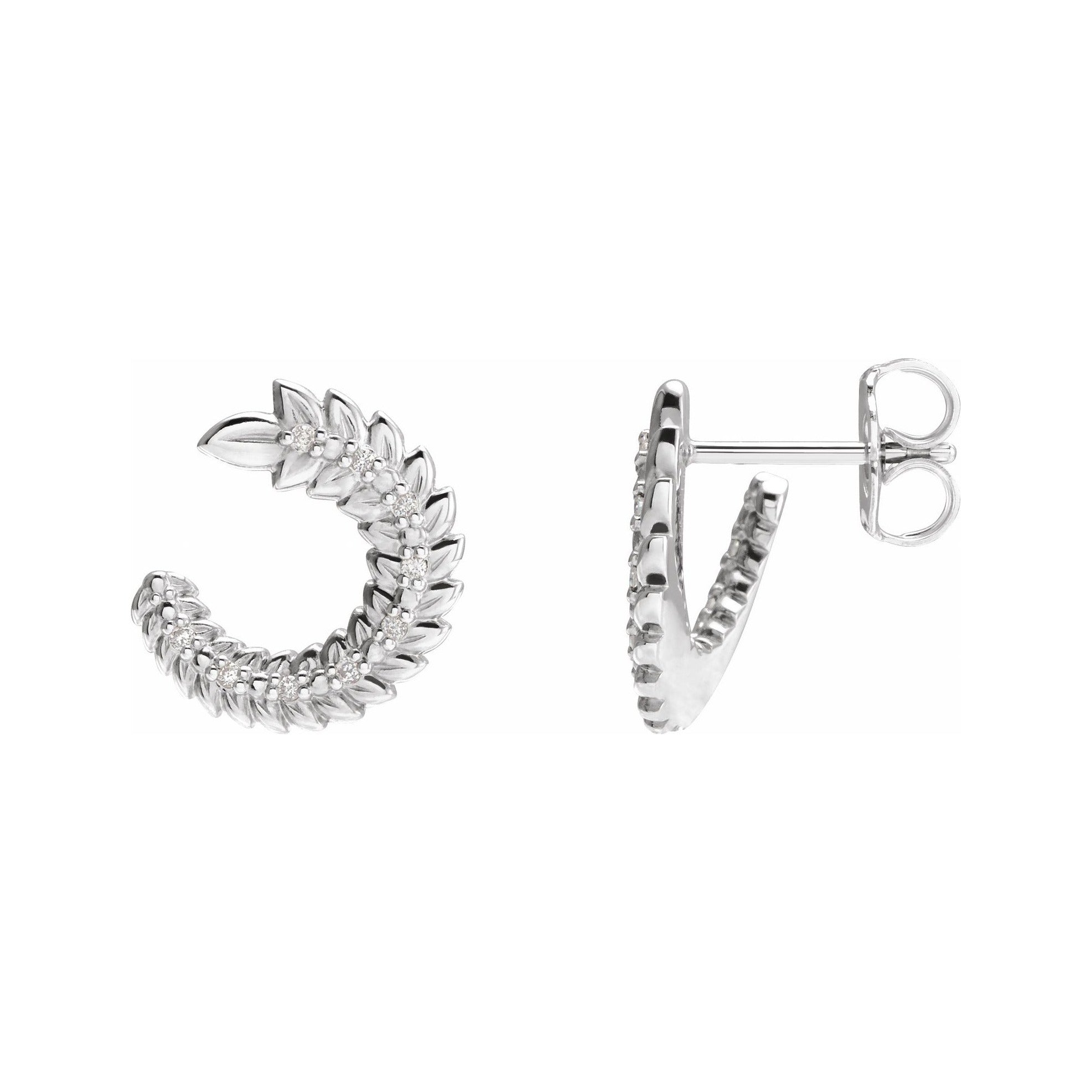 Sapphire Row Natural Diamond Leaf Front-Back Hoop Earrings - 14K White Gold