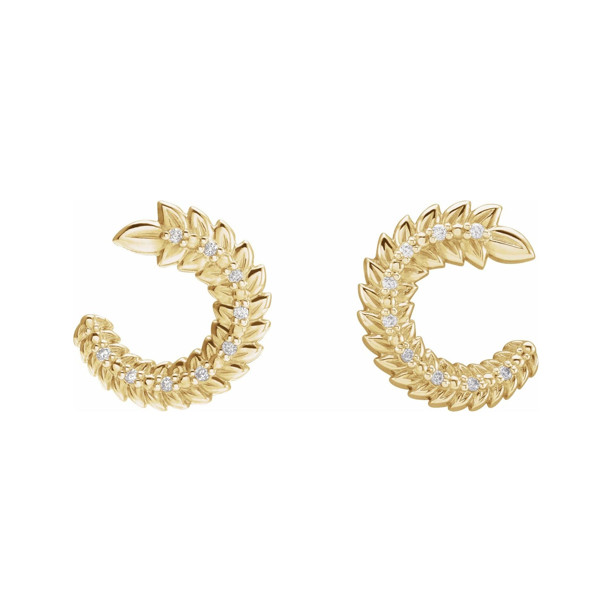 Sapphire Row Natural Diamond Leaf Front-Back Hoop Earrings - 14K Yellow Gold (view 2)