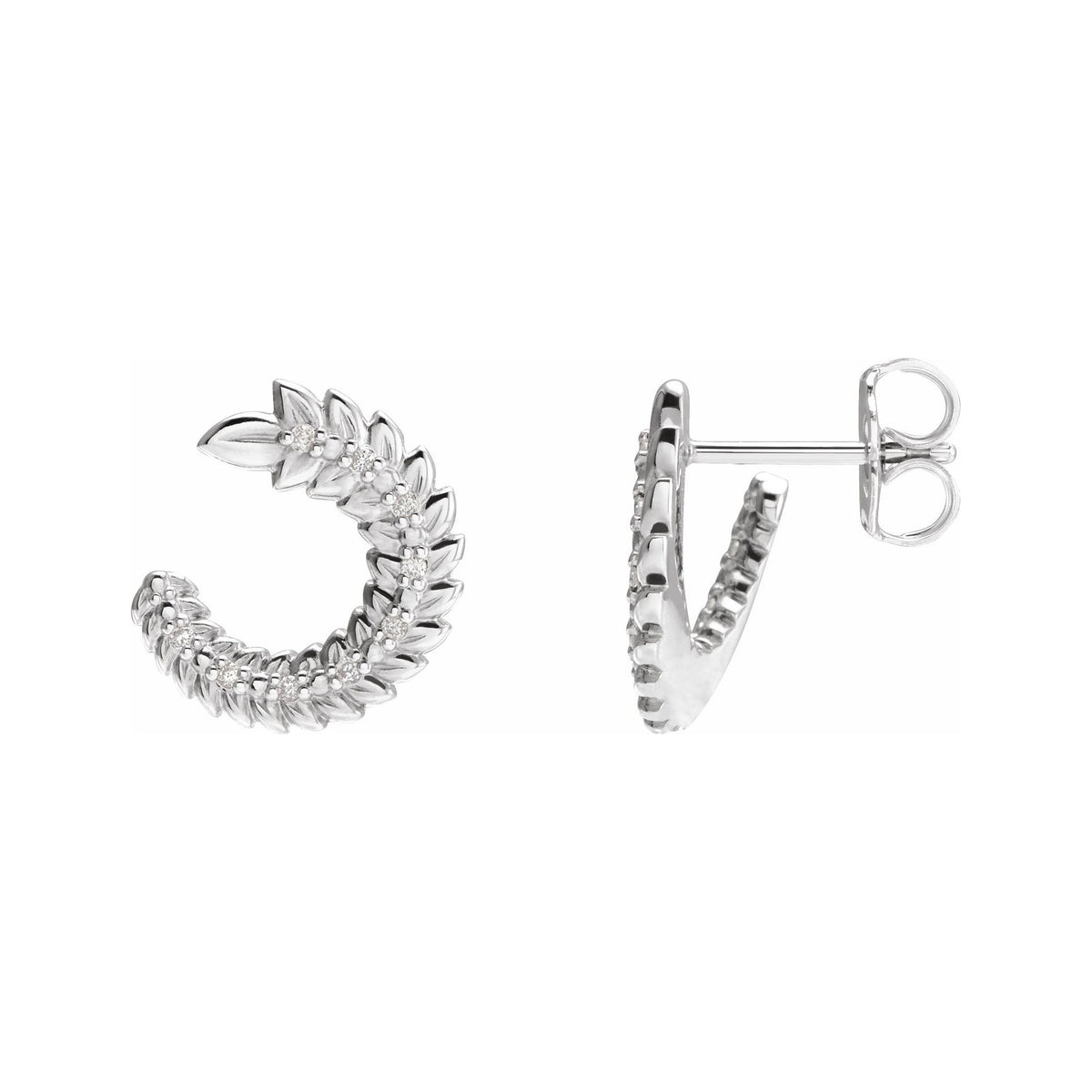 Sapphire Row Natural Diamond Leaf Front-Back Hoop Earrings - Platinum