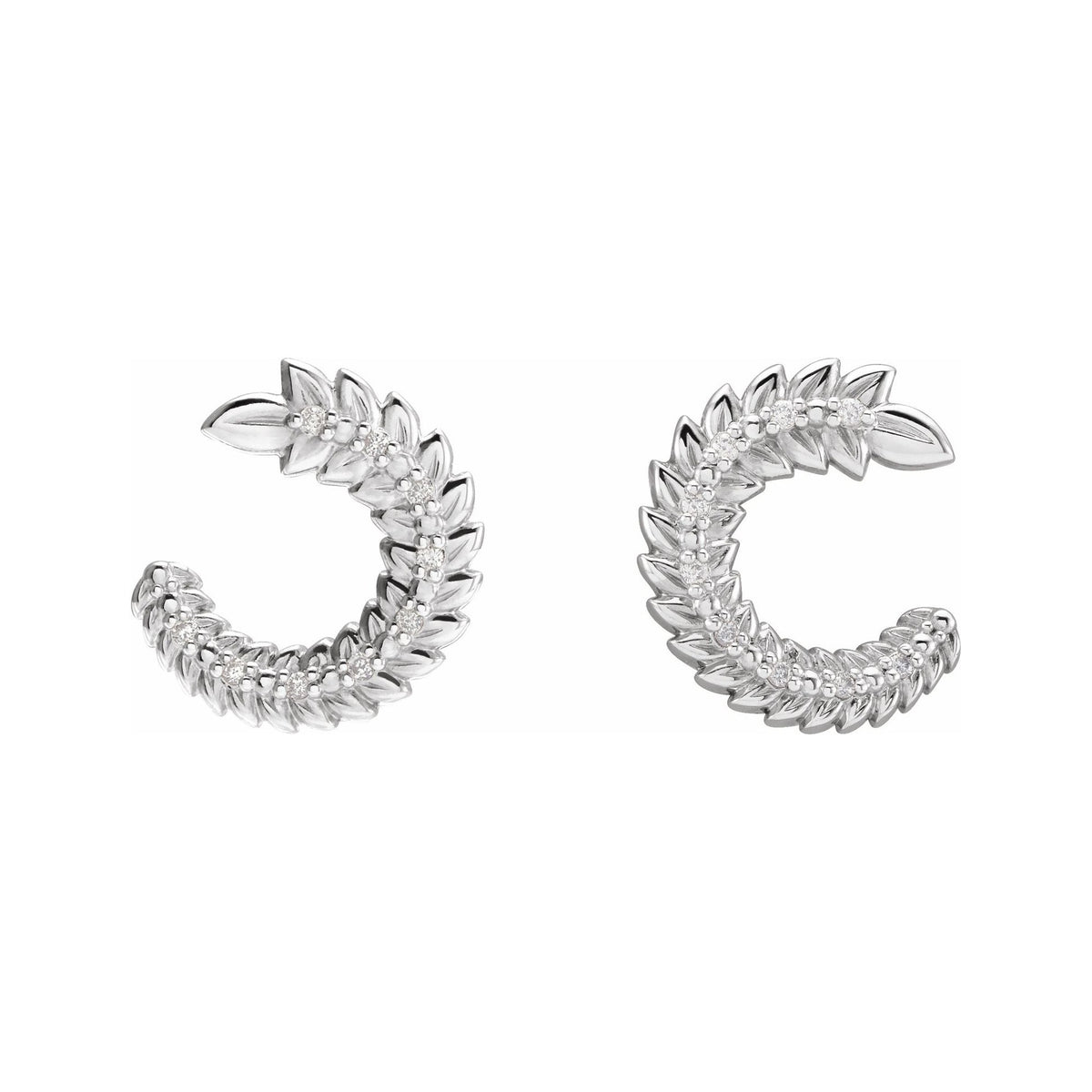 Sapphire Row Natural Diamond Leaf Front-Back Hoop Earrings - Platinum (view 2)