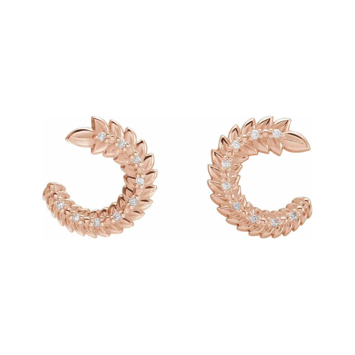Sapphire Row Natural Diamond Leaf Front-Back Hoop Earrings - 14K Rose Gold (view 2)