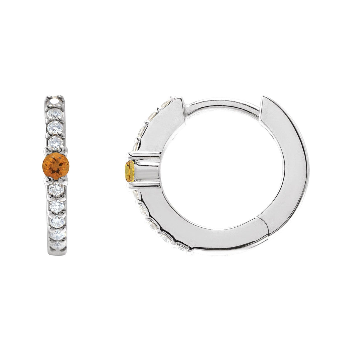 Sapphire Row Natural Gemstone Pavé Accented Hoop Earrings - Citrine, Platinum