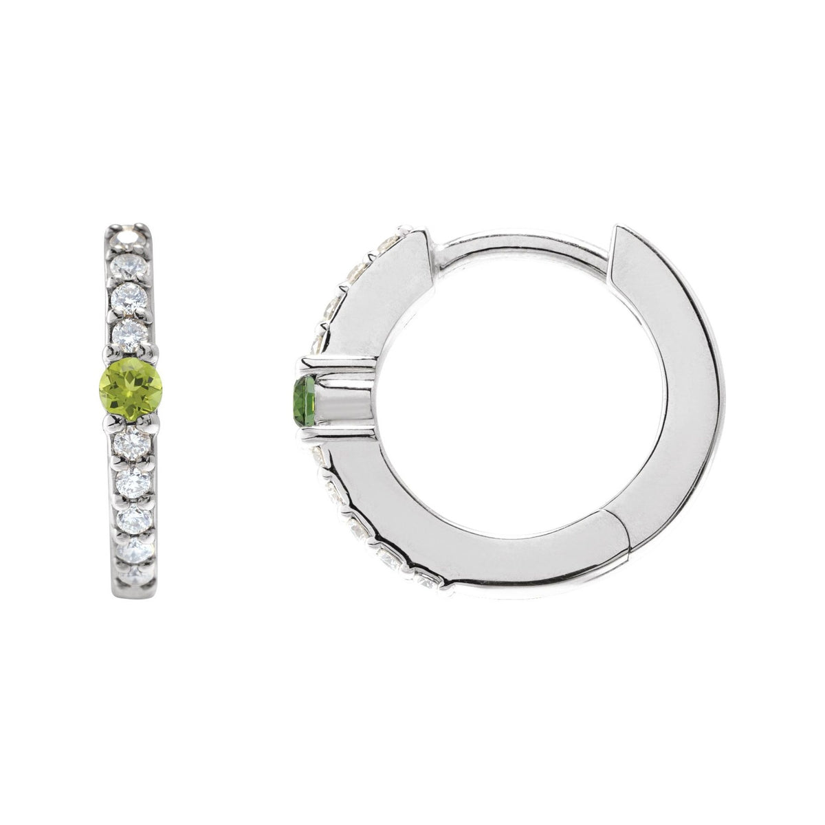Sapphire Row Natural Gemstone Pavé Accented Hoop Earrings - Peridot, Platinum