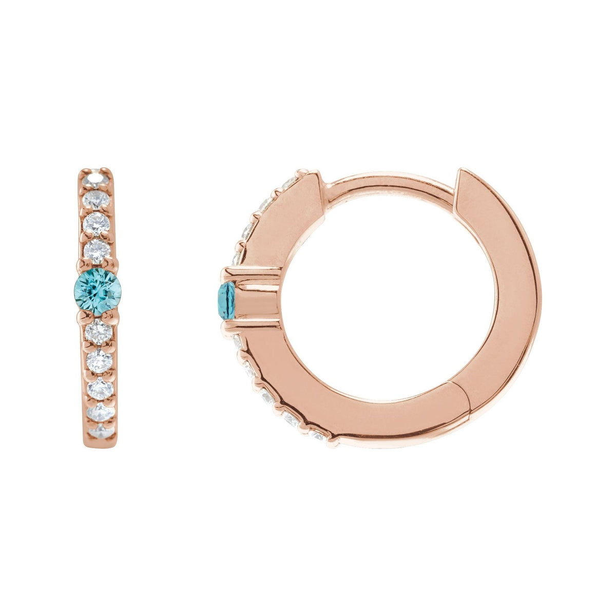 Sapphire Row Natural Gemstone Pavé Accented Hoop Earrings - Blue Zircon, 14K Rose Gold