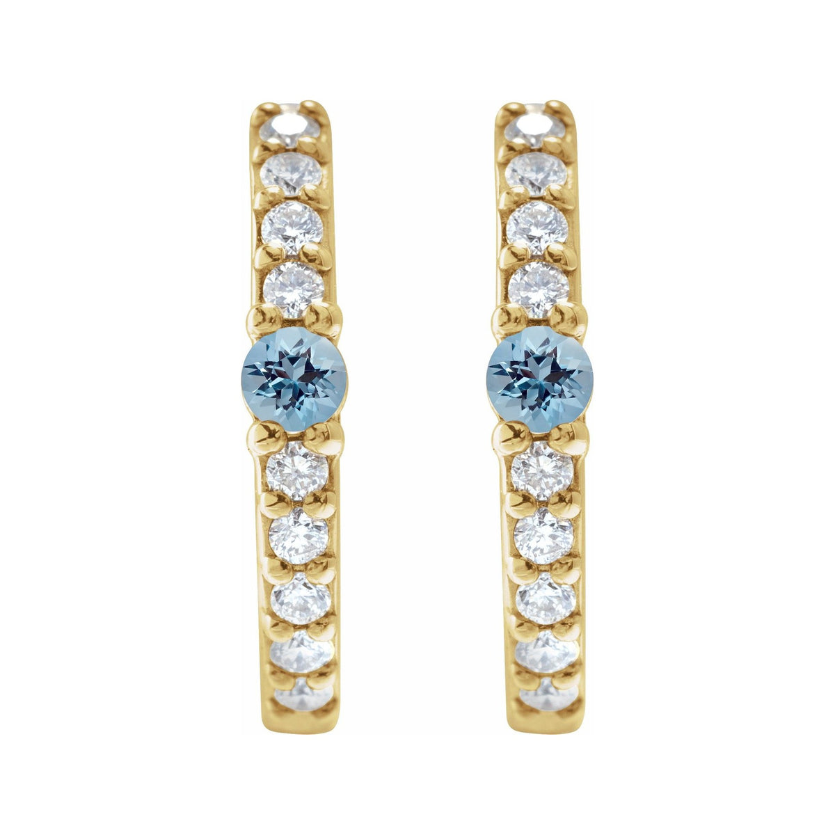 Sapphire Row Natural Gemstone Pavé Accented Hoop Earrings - Aquamarine, 14K Yellow Gold (view 2)