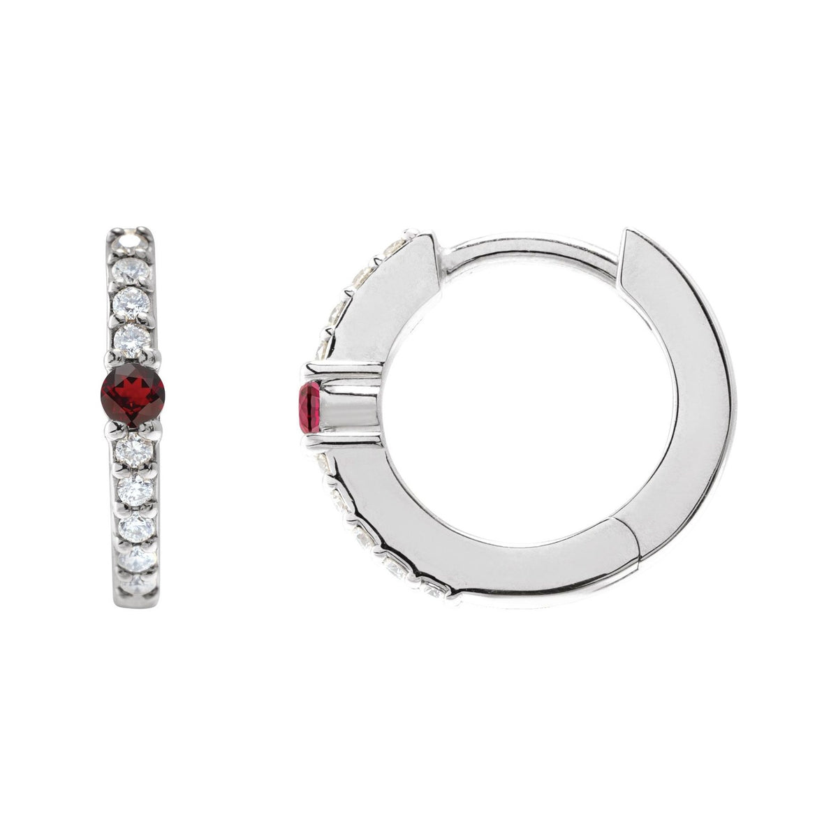 Sapphire Row Natural Gemstone Pavé Accented Hoop Earrings - Mozambique Garnet, Platinum