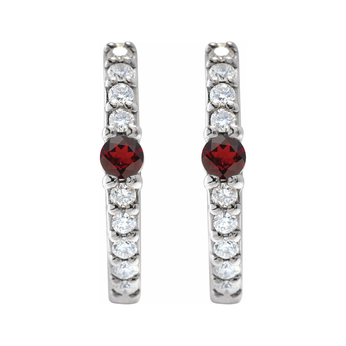 Sapphire Row Natural Gemstone Pavé Accented Hoop Earrings - Mozambique Garnet, Platinum (view 2)