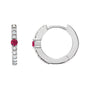 Sapphire Row Natural Gemstone Pavé Accented Hoop Earrings - Ruby, Platinum