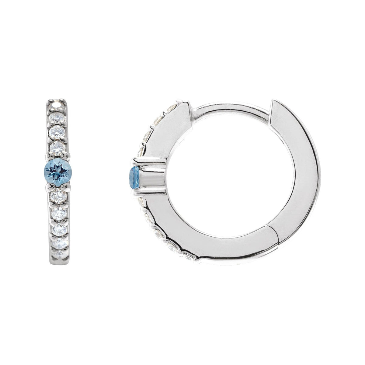 Sapphire Row Natural Gemstone Pavé Accented Hoop Earrings - Aquamarine, Platinum