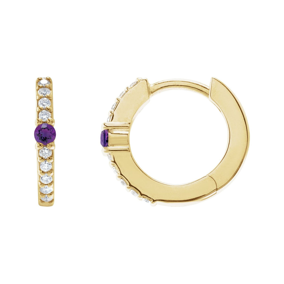 Sapphire Row Natural Gemstone Pavé Accented Hoop Earrings - Amethyst, 14K Yellow Gold