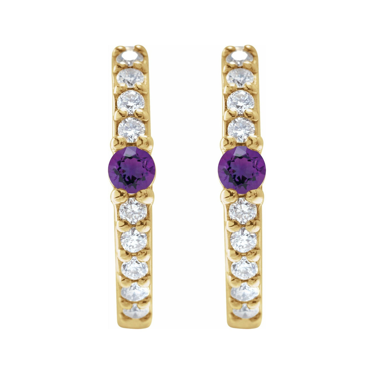 Sapphire Row Natural Gemstone Pavé Accented Hoop Earrings - Amethyst, 14K Yellow Gold (view 2)