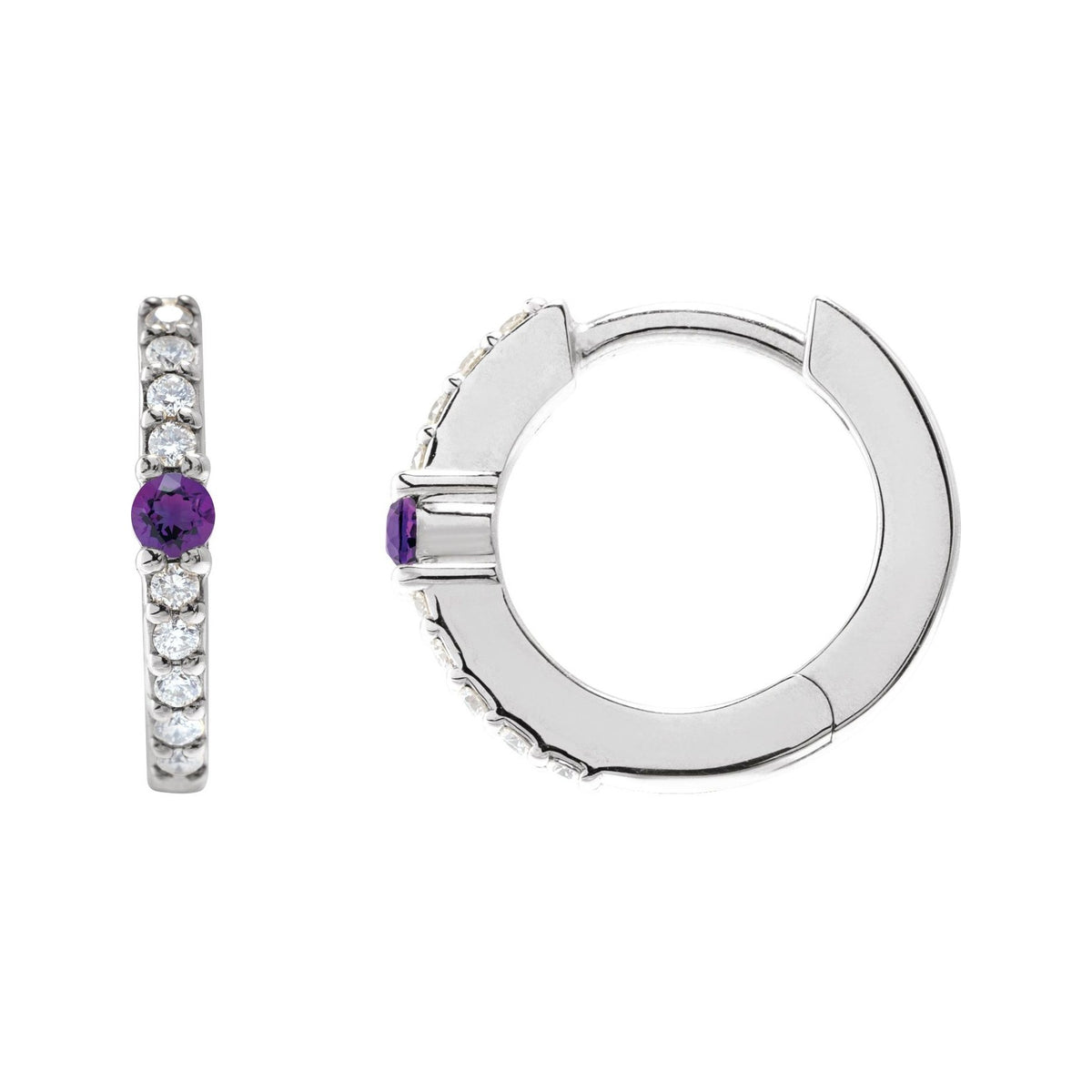Sapphire Row Natural Gemstone Pavé Accented Hoop Earrings - Amethyst, 14K White Gold