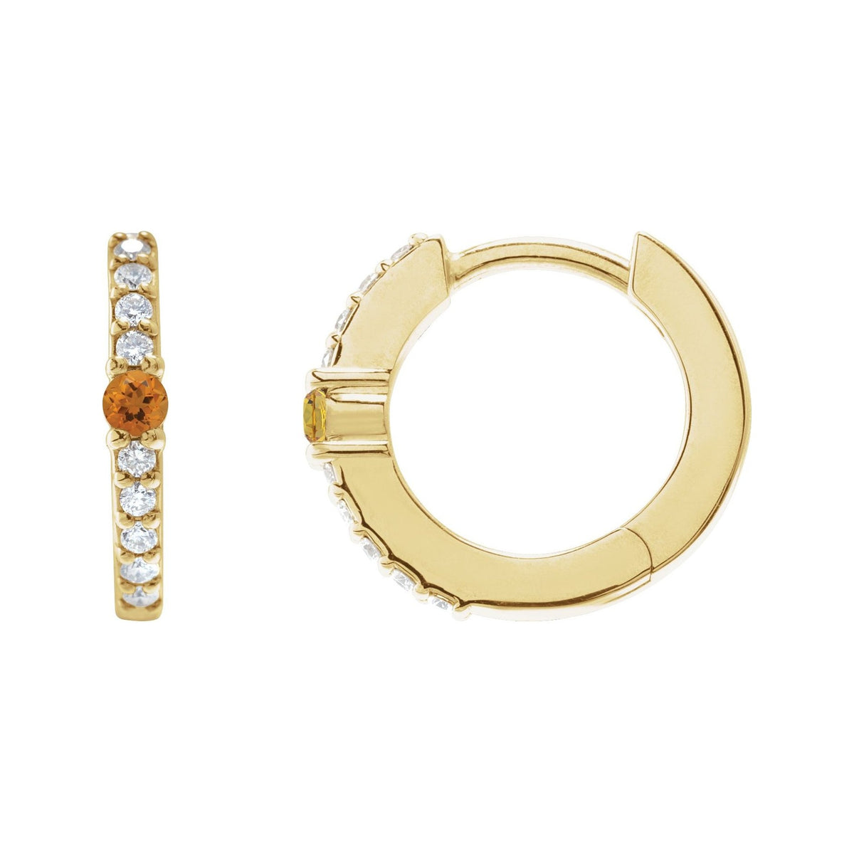Sapphire Row Natural Gemstone Pavé Accented Hoop Earrings - Citrine, 14K Yellow Gold
