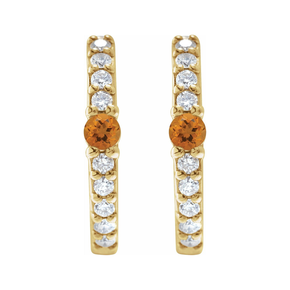 Sapphire Row Natural Gemstone Pavé Accented Hoop Earrings - Citrine, 14K Yellow Gold (view 2)
