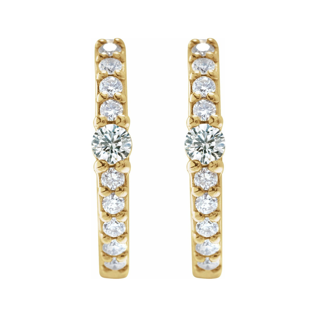 Sapphire Row Natural Gemstone Pavé Accented Hoop Earrings - Diamond, 14K Yellow Gold (view 2)