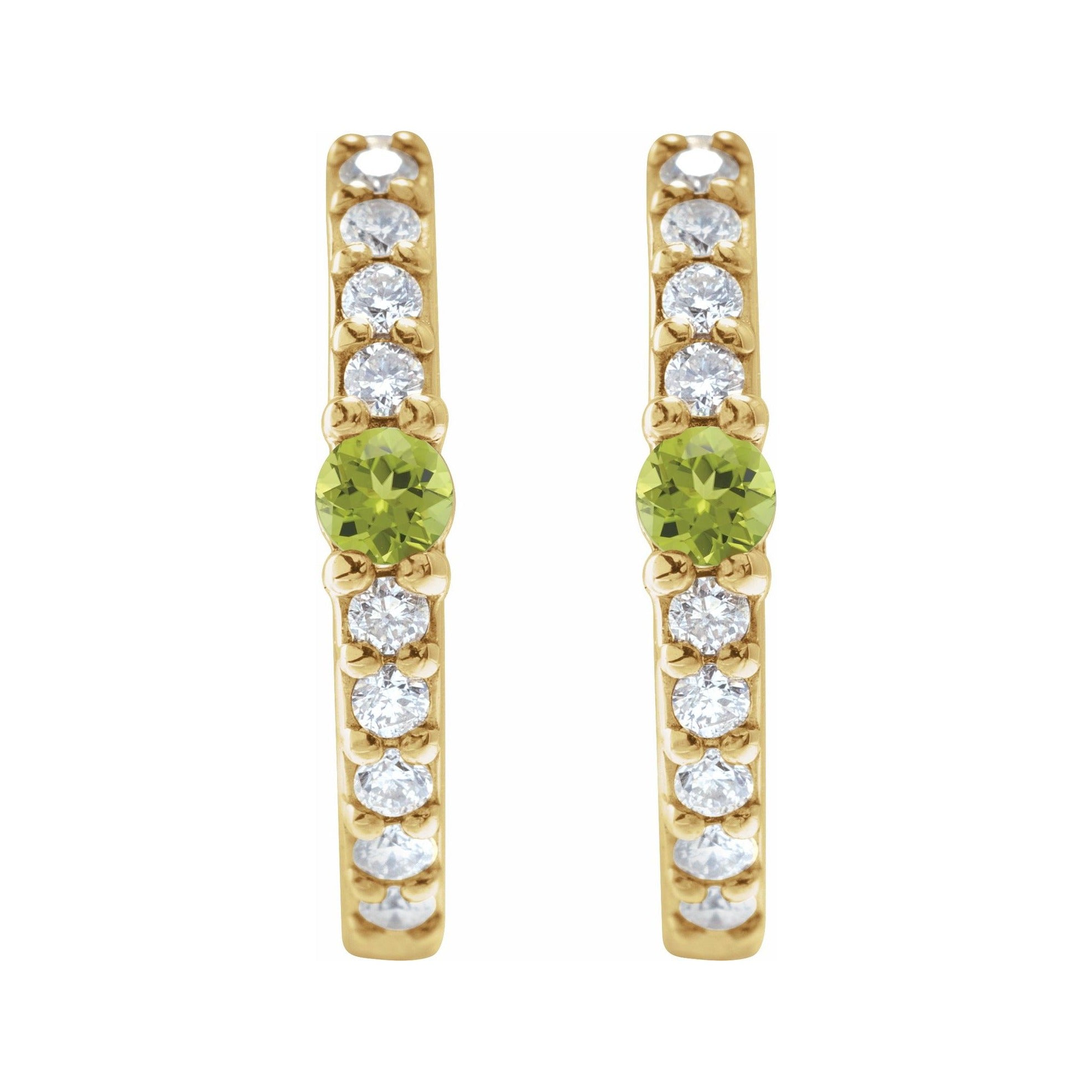 Sapphire Row Natural Gemstone Pavé Accented Hoop Earrings - Peridot, 14K Yellow Gold (view 2)