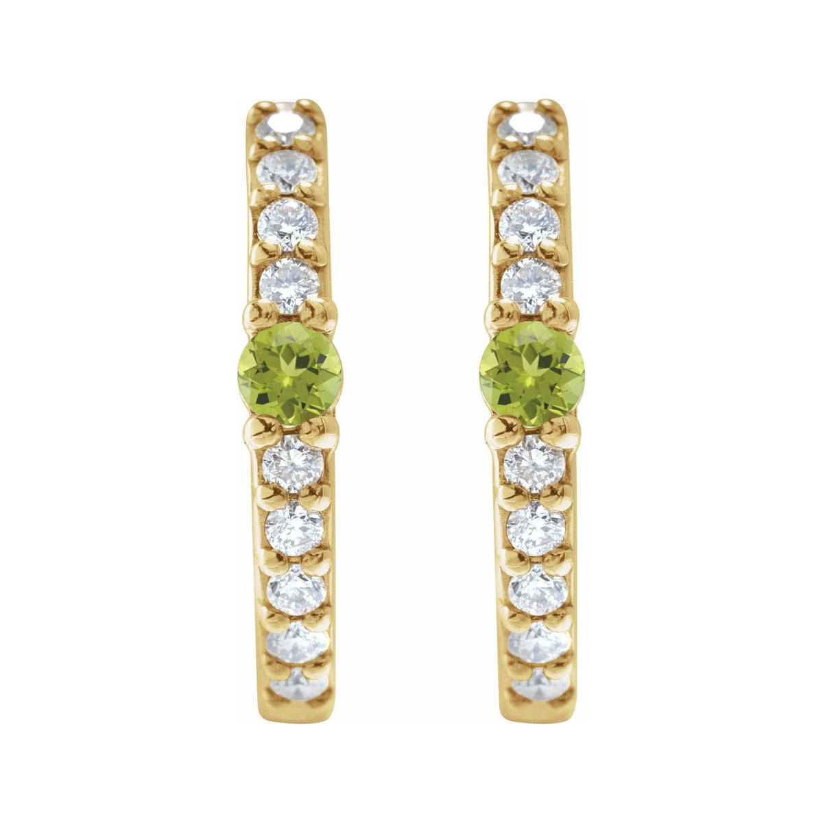 Sapphire Row Natural Gemstone Pavé Accented Hoop Earrings - Peridot, 14K Yellow Gold (view 2)