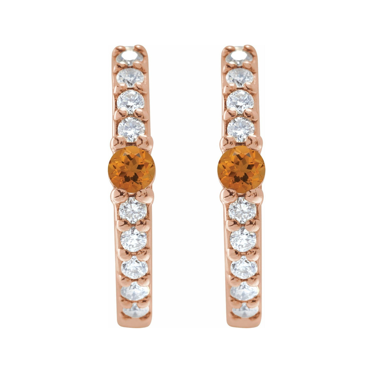 Sapphire Row Natural Gemstone Pavé Accented Hoop Earrings - Citrine, 14K Rose Gold (view 2)