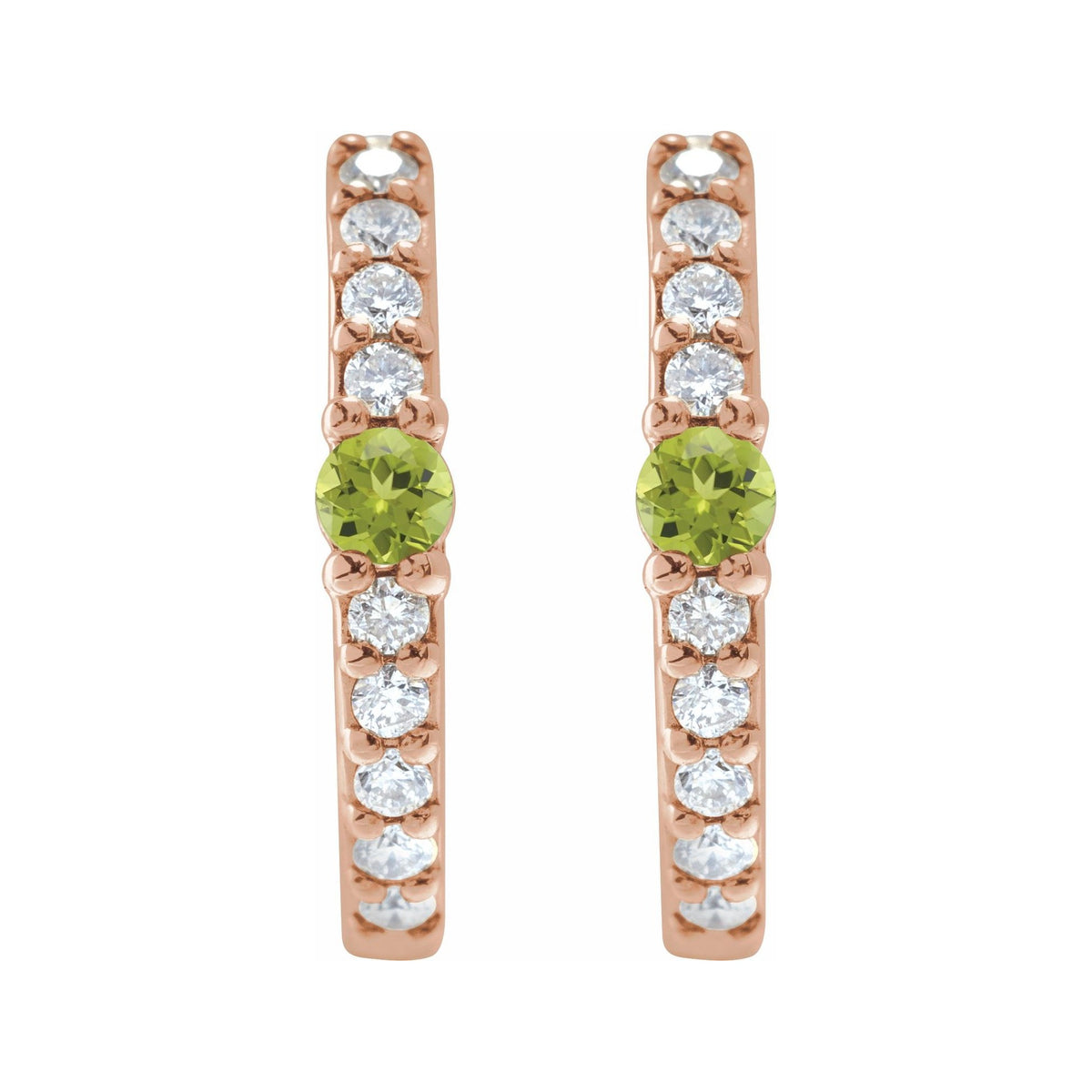 Sapphire Row Natural Gemstone Pavé Accented Hoop Earrings - Peridot, 14K Rose Gold (view 2)