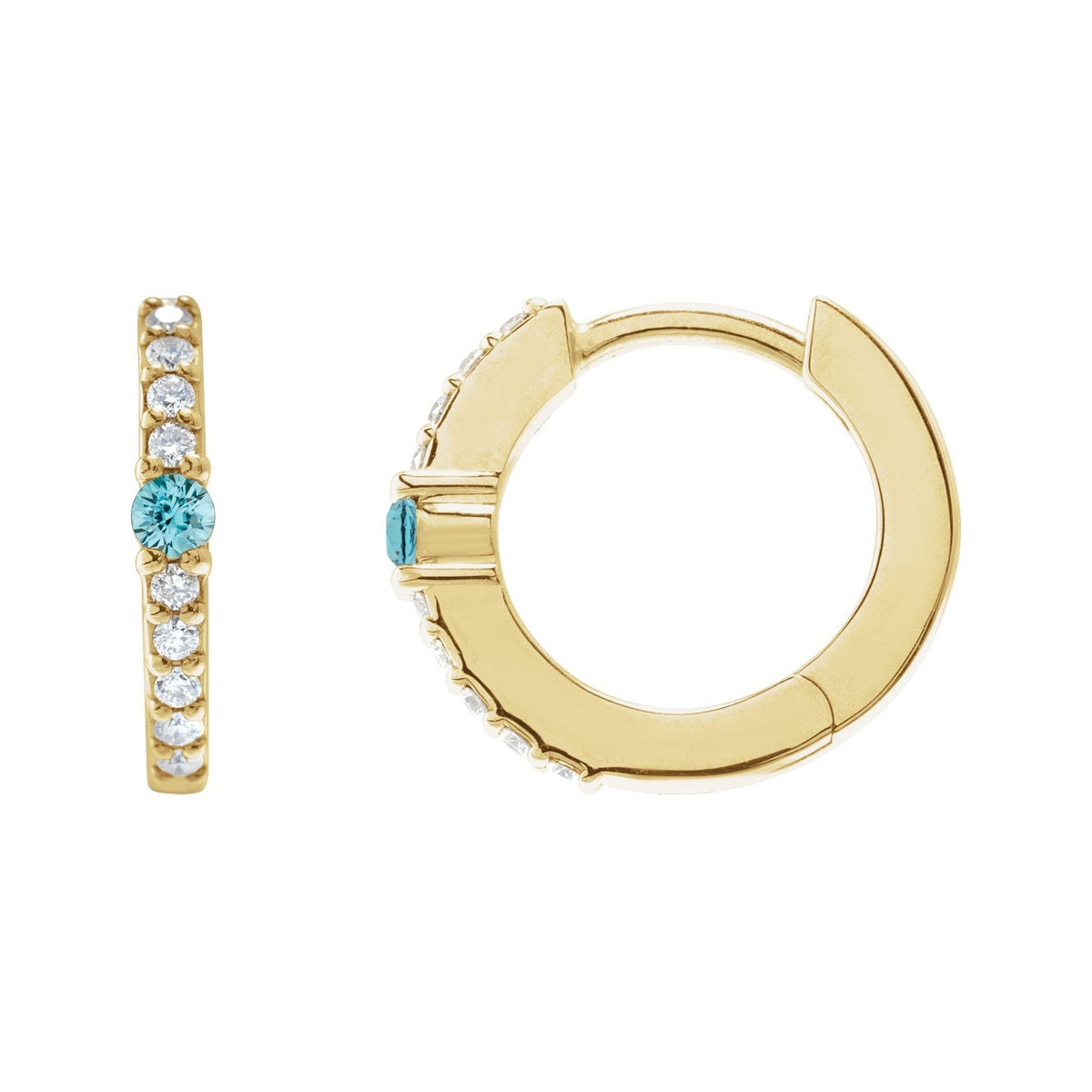 Sapphire Row Natural Gemstone Pavé Accented Hoop Earrings - Blue Zircon, 14K Yellow Gold