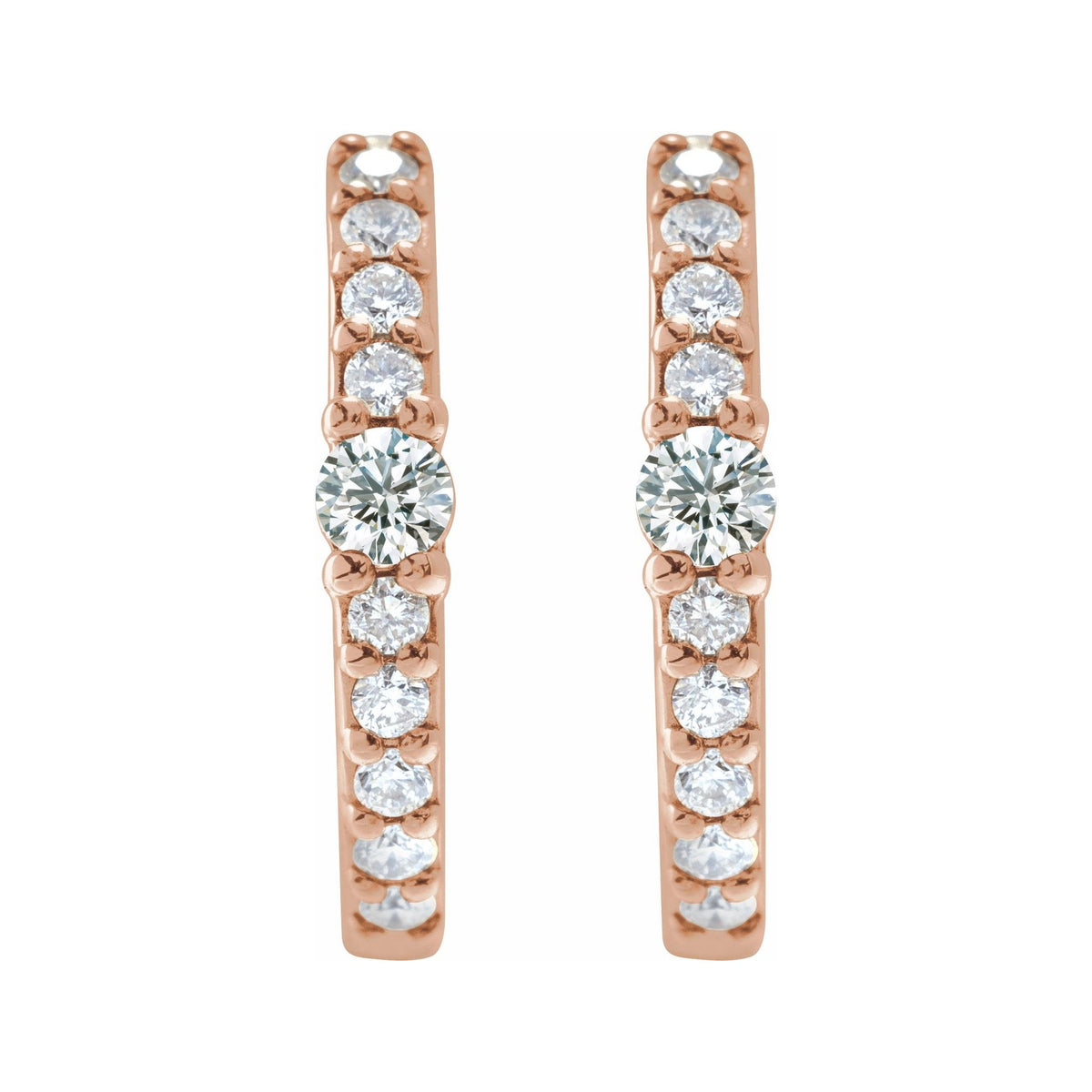 Sapphire Row Natural Gemstone Pavé Accented Hoop Earrings - White Sapphire, 14K Rose Gold (view 2)