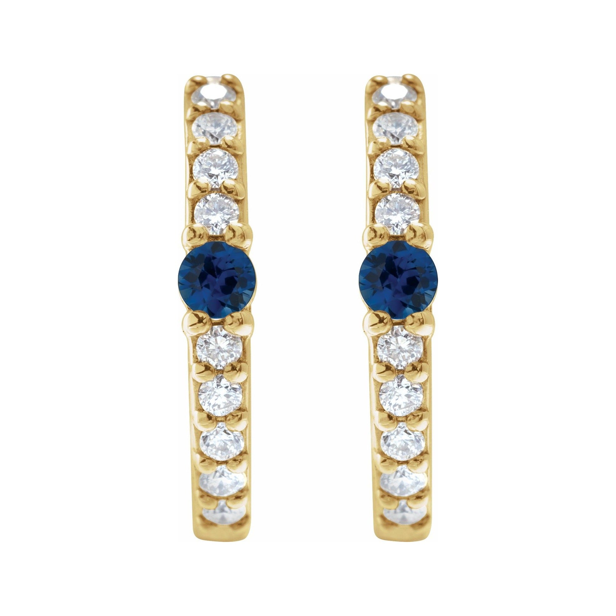 Sapphire Row Natural Gemstone Pavé Accented Hoop Earrings - Blue Sapphire, 14K Yellow Gold (view 2)