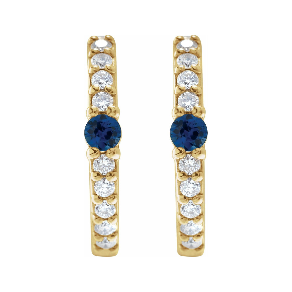 Sapphire Row Natural Gemstone Pavé Accented Hoop Earrings - Blue Sapphire, 14K Yellow Gold (view 2)
