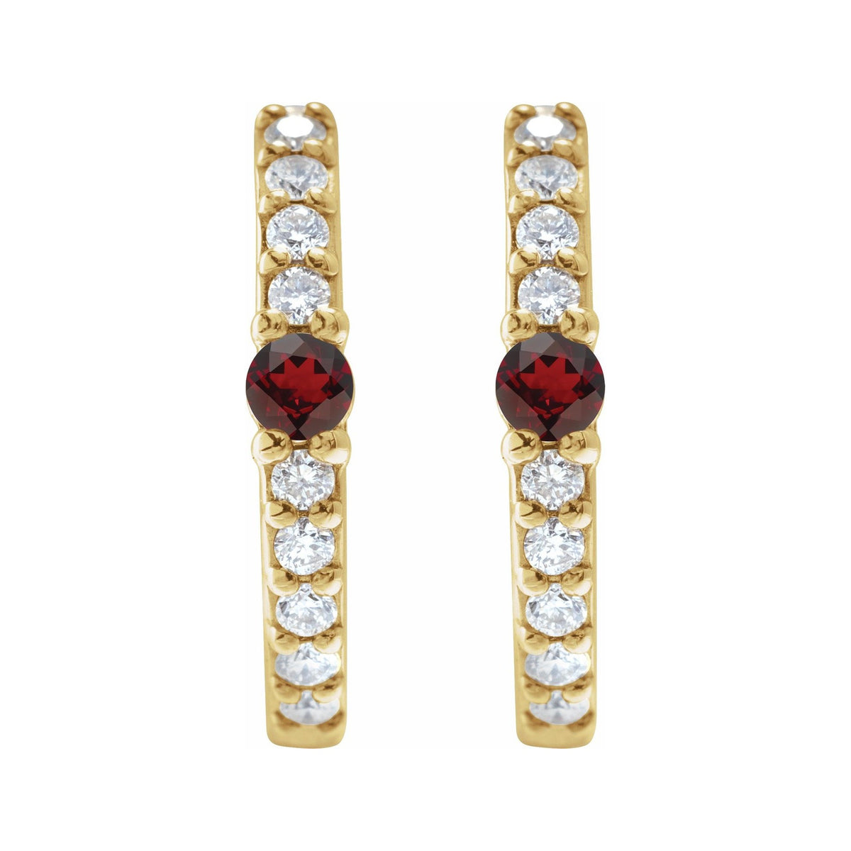 Sapphire Row Natural Gemstone Pavé Accented Hoop Earrings - Mozambique Garnet, 14K Yellow Gold (view 2)