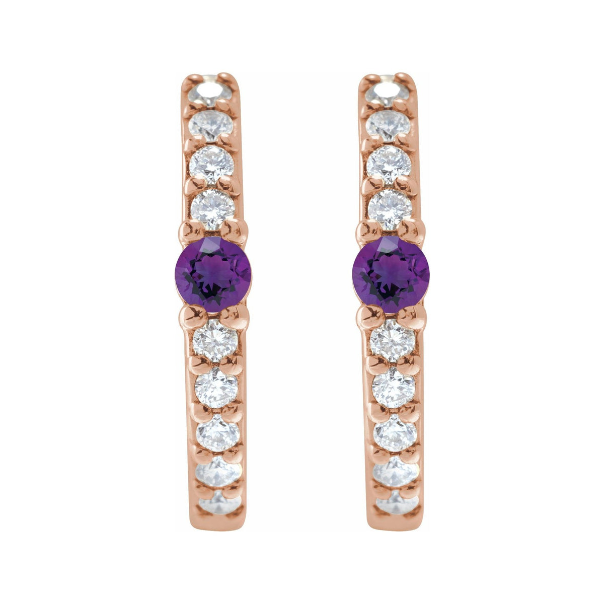 Sapphire Row Natural Gemstone Pavé Accented Hoop Earrings - Amethyst, 14K Rose Gold (view 2)