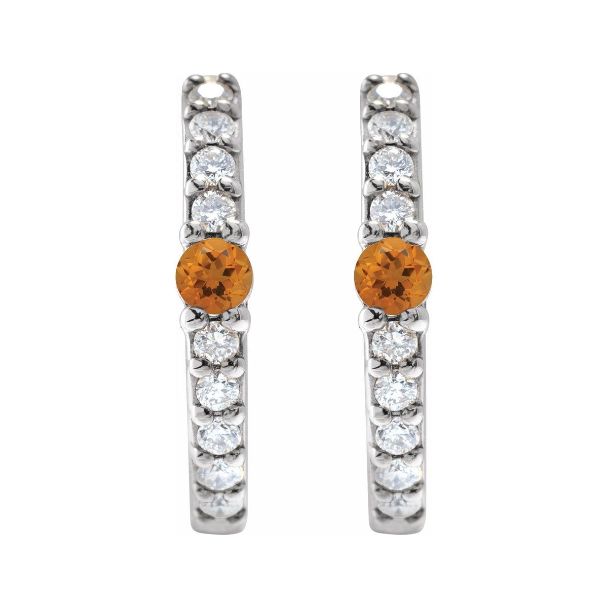 Sapphire Row Natural Gemstone Pavé Accented Hoop Earrings - Citrine, 14K White Gold (view 2)