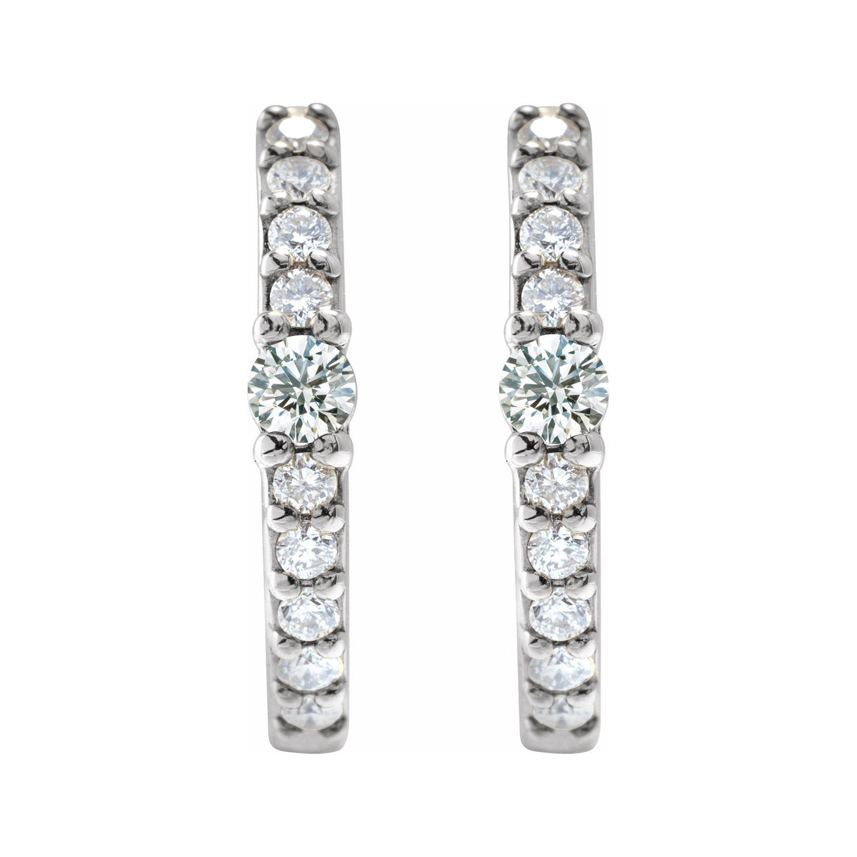 Sapphire Row Natural Gemstone Pavé Accented Hoop Earrings - Diamond, 14K White Gold (view 2)