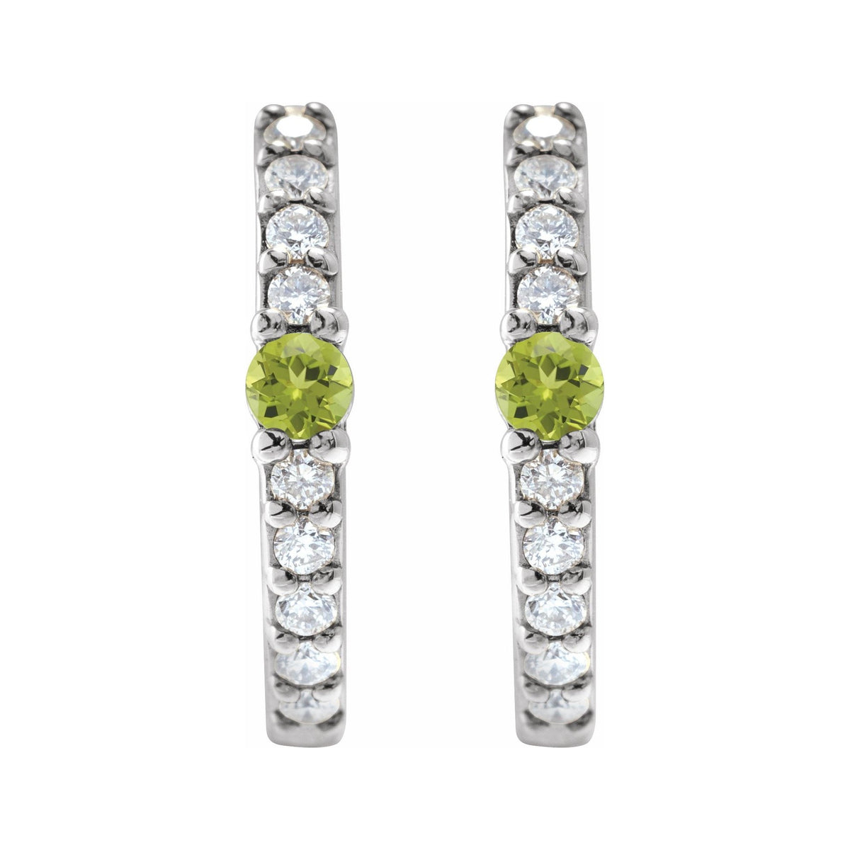 Sapphire Row Natural Gemstone Pavé Accented Hoop Earrings - Peridot, 14K White Gold (view 2)