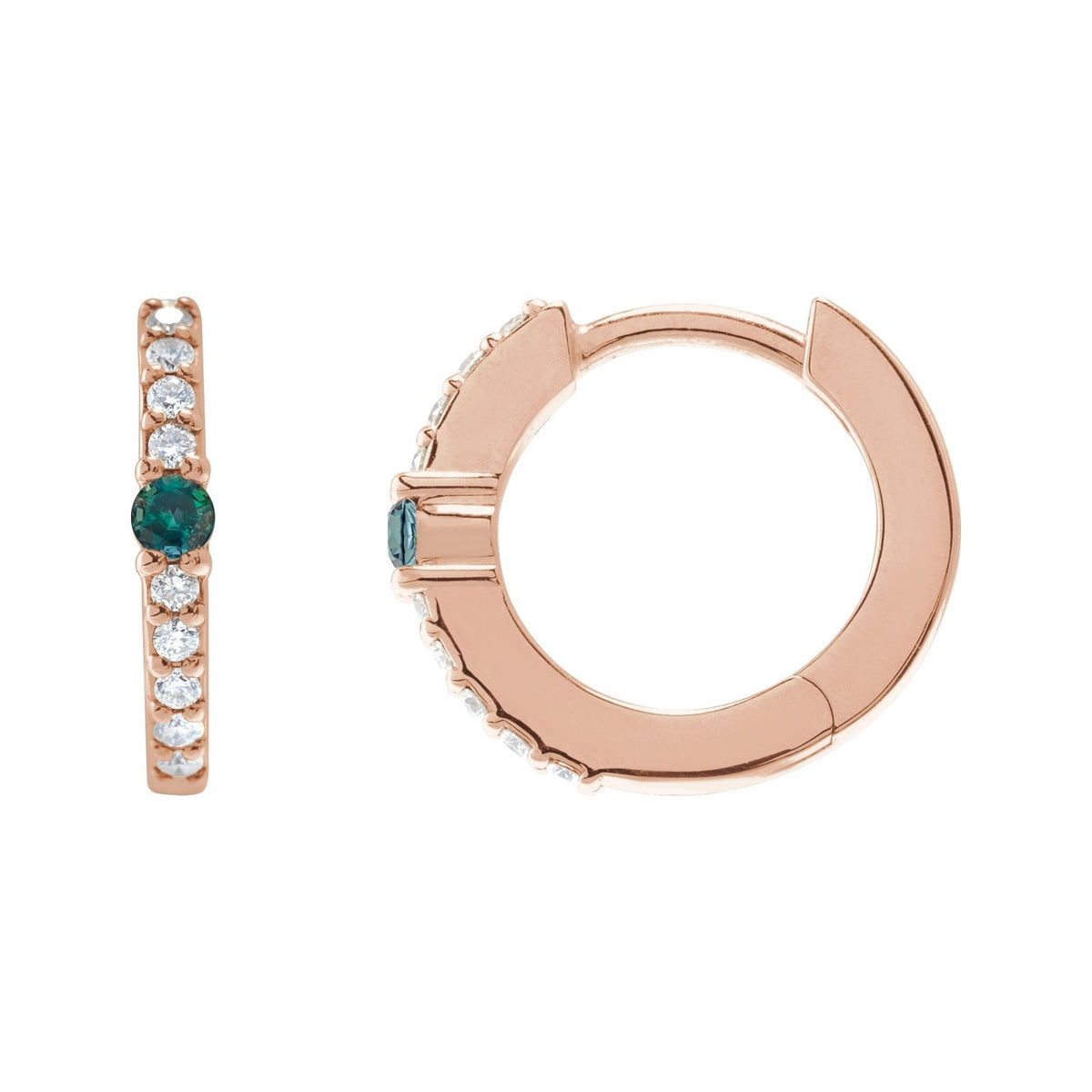 Sapphire Row Lab-Grown Gemstone Pavé Accented Hoop Earrings - Alexandrite, 14K Rose Gold