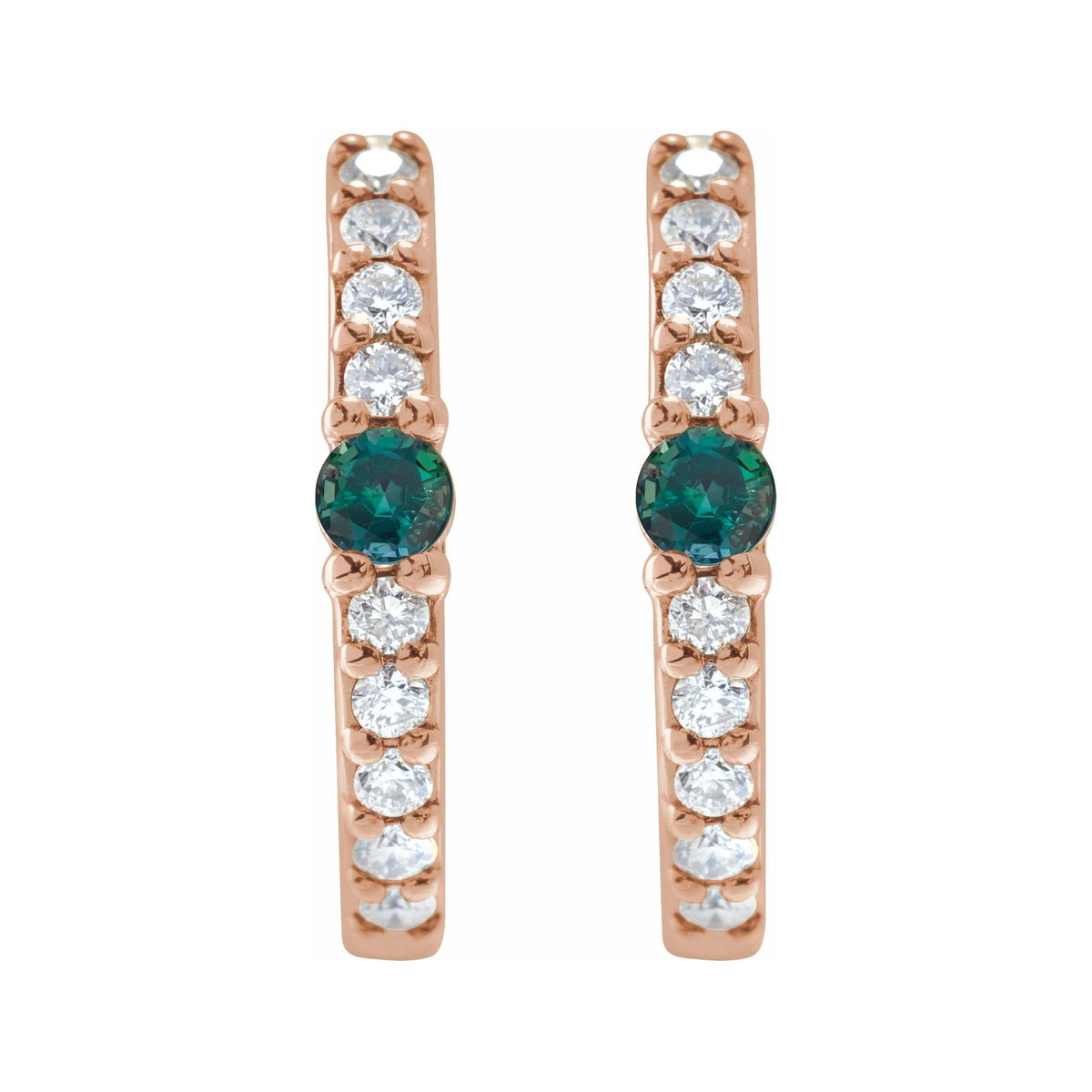 Sapphire Row Lab-Grown Gemstone Pavé Accented Hoop Earrings - Alexandrite, 14K Rose Gold (view 2)