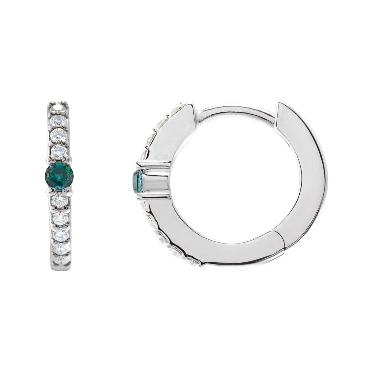 Sapphire Row Lab-Grown Gemstone Pavé Accented Hoop Earrings - Alexandrite, 14K White Gold