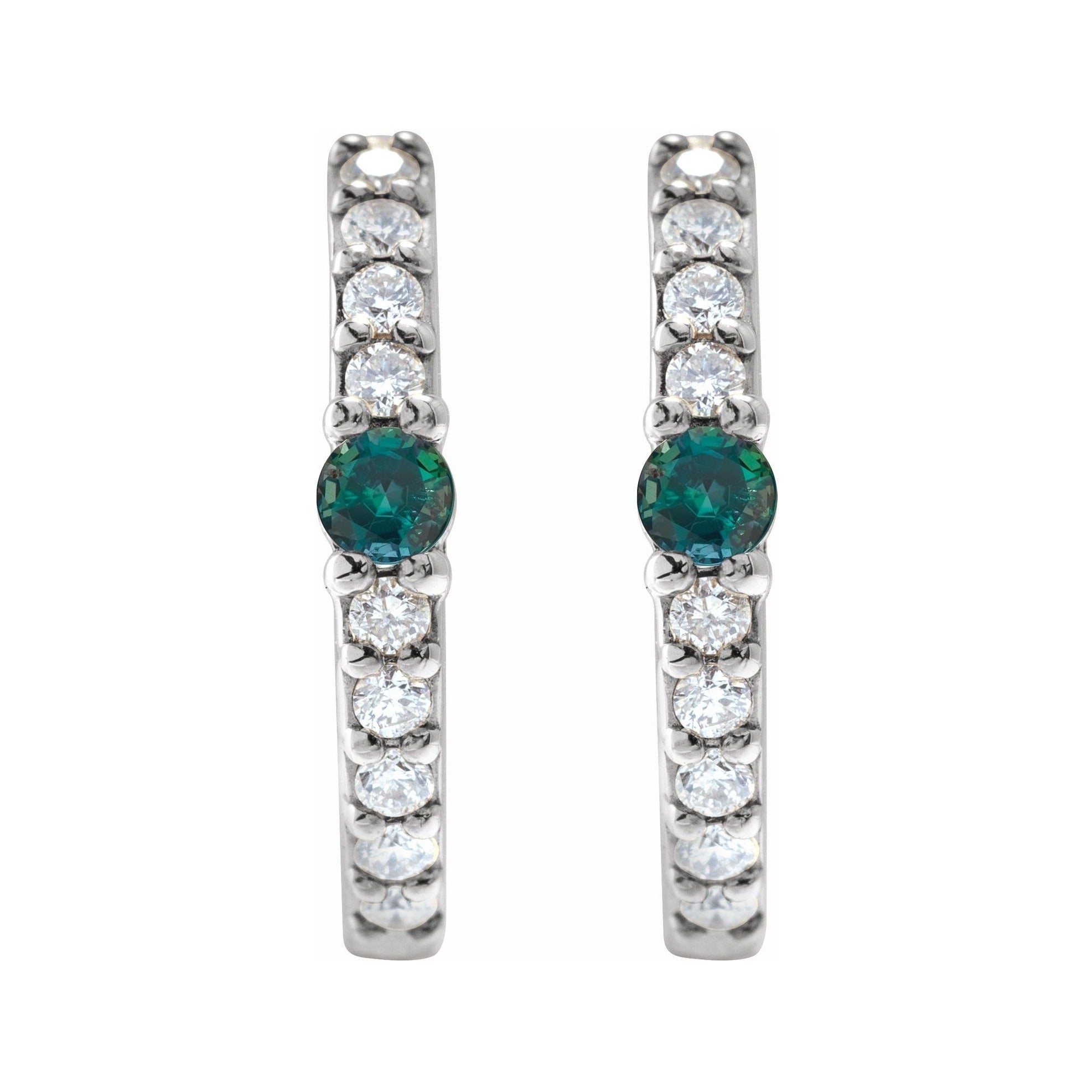 Sapphire Row Lab-Grown Gemstone Pavé Accented Hoop Earrings - Alexandrite, 14K White Gold (view 2)
