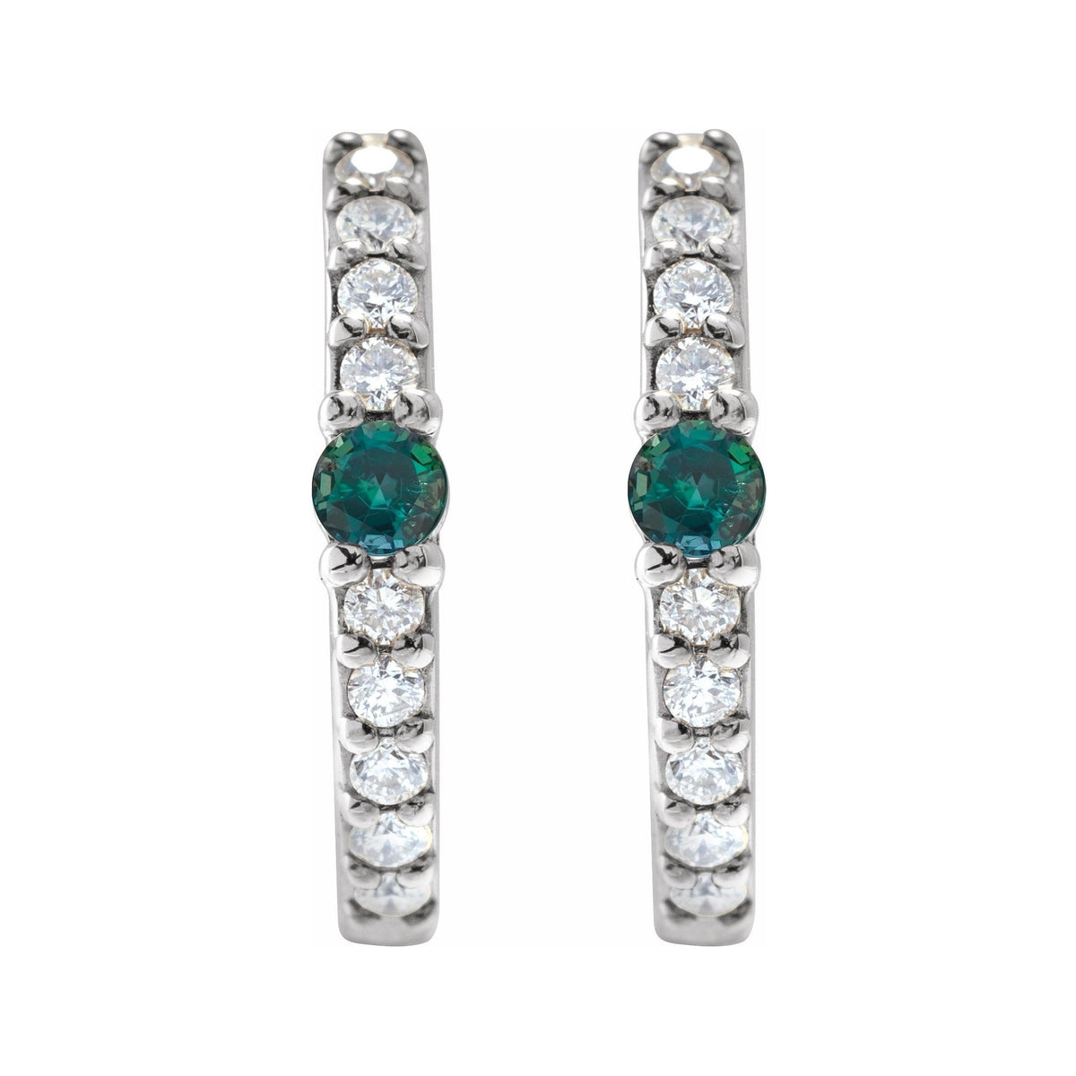 Sapphire Row Lab-Grown Gemstone Pavé Accented Hoop Earrings - Alexandrite, 14K White Gold (view 2)